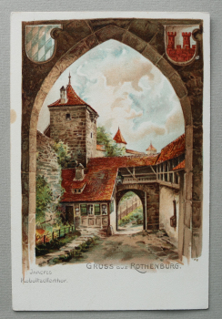 AK Gruss aus Rothenburg ob der Tauber / 1900 / Litho Lithographie / Inneres Koboltzellerthor / Strassenansicht